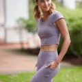 Yumi Active Be Chic Cropped Fitted Tee Dk Grey Purple 5